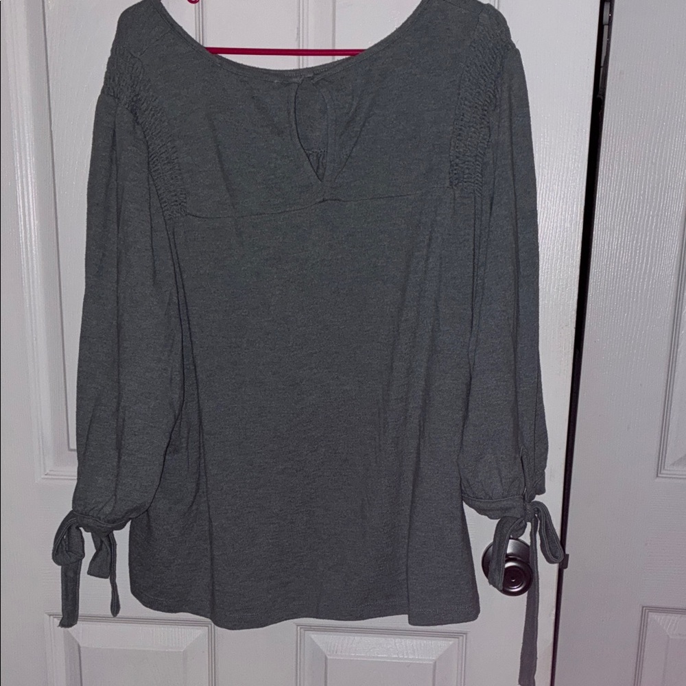 Zac & Rachel Charcoal Blouse with Tie Sleeves
